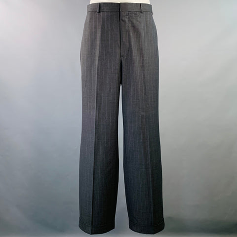 SOUTHWICK Size 42 Long Charcoal Purple Pinstripe Wool Notch Lapel Suit
