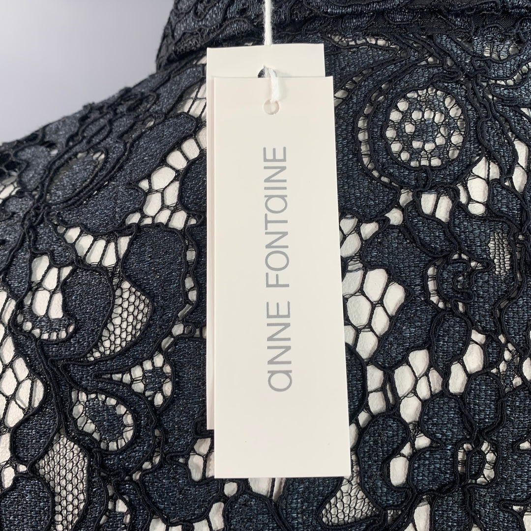 ANNE FONTAINE Size XL Selia Grey Black Polyamide Cotton Blend Lace Button Up Blouse