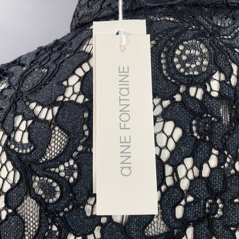 ANNE FONTAINE Size XL Selia Grey Black Polyamide Cotton Blend Lace Button Up Blouse