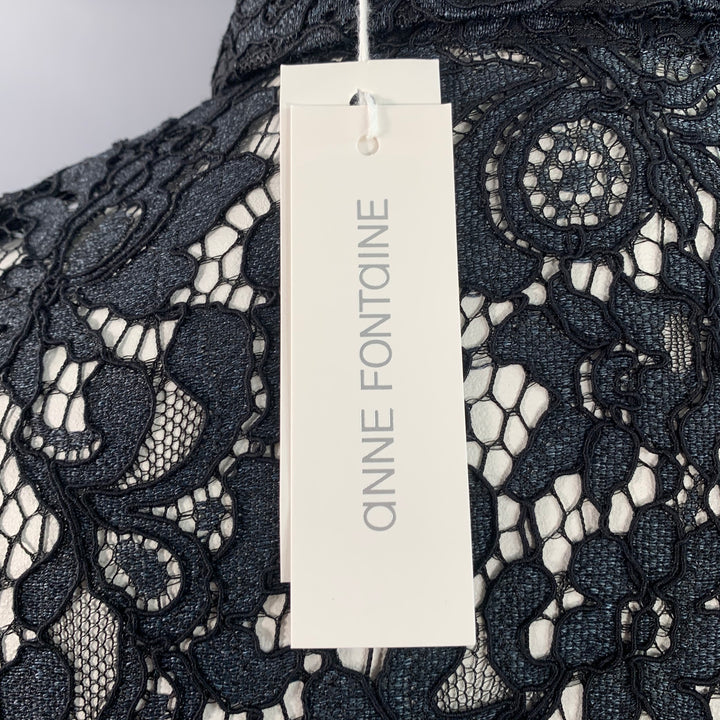 ANNE FONTAINE Size XL Selia Grey Black Polyamide Cotton Blend Lace Button Up Blouse