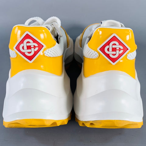 CASABLANCA Size 10.5 White Yellow Perforated Leather Lace-Up Color Block Sneakers