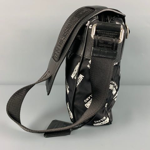 MOSCHINO Black White Logo Nylon Cross Body Bag