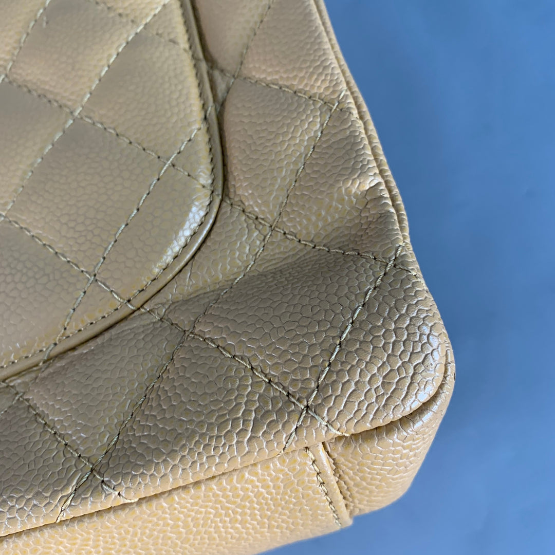 CHANEL Vintage GST Caviar Grand Shopping Tote Beige Gold Quilted Leather Handbag