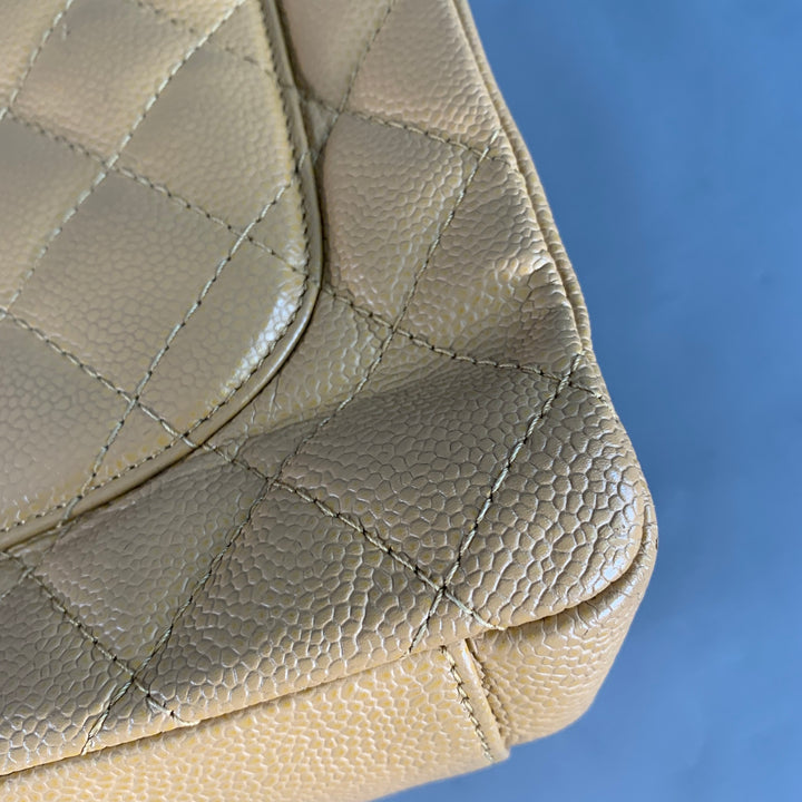 CHANEL Vintage GST Caviar Grand Shopping Tote Beige Gold Quilted Leather Handbag
