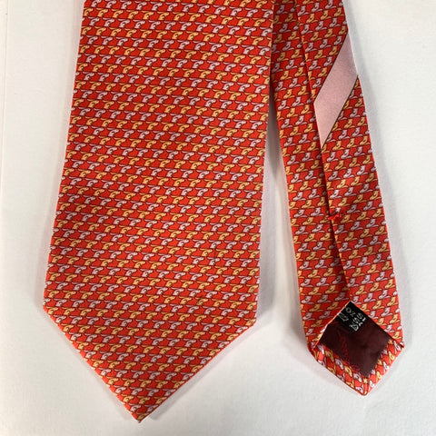 SALVATORE FERRAGAMO Red ORANGE LILAC Rabbits Silk Tie