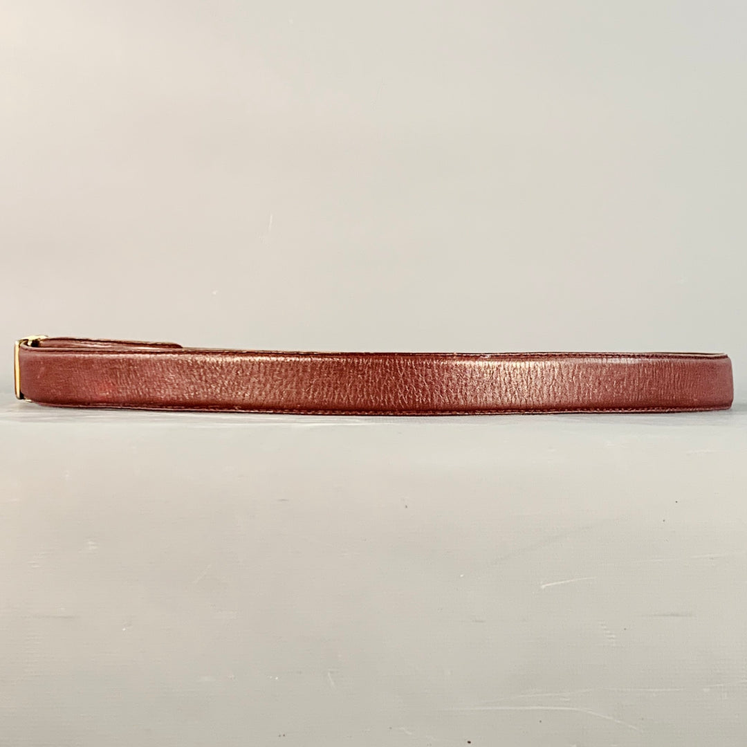 CARTIER Vintage Size 43 Burgundy Gold Logo Leather Skinny Belt