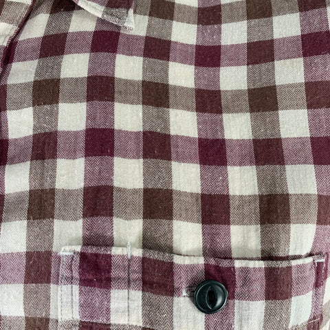 ALBAM Size L Burgundy Brown Checkered Cotton Wool Long Sleeve Shirt