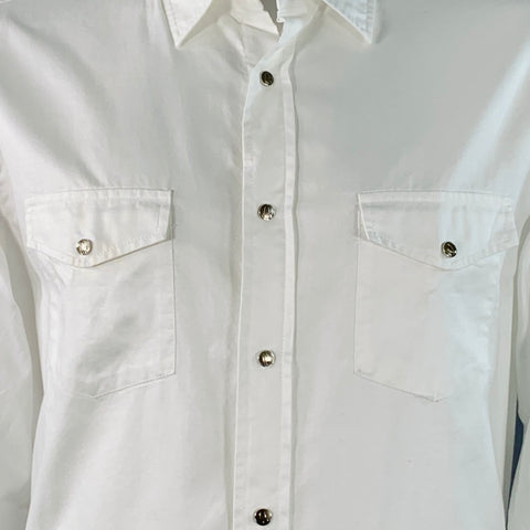 BRIONI Size XL White Cotton Two Pockets Snaps Long Sleeve Shirt