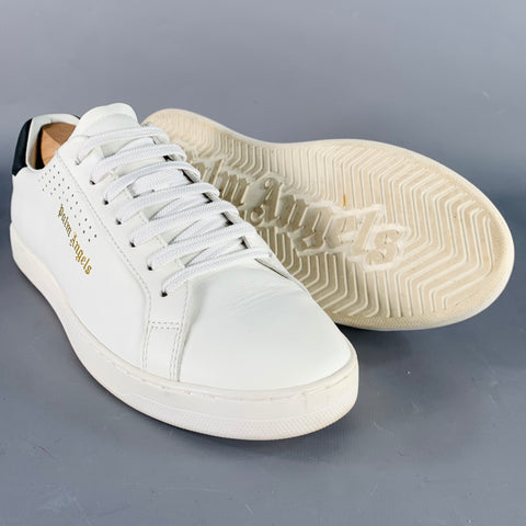 PALM ANGELS Size 9 White Black Leather Lace-Up Low Top Sneakers