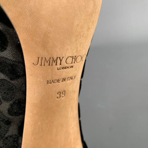 JIMMY CHOO Size 9 Black Devore Leopard Round Toe Pumps