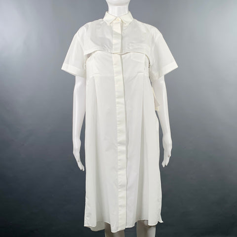 SACAI Size M White Polyester Cotton Midi Shirt Dress