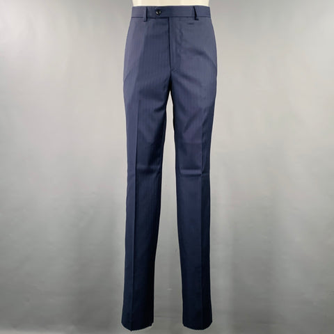 JOSEPH ABBOUD Chest Size 40 Navy Pinstripe Wool Single Breasted Suit