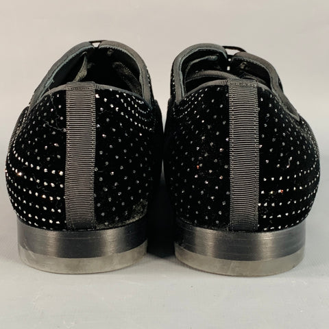 CHRISTIAN LOUBOUTIN Size 10 Black Silver Metallic Velvet Cap Toe Lace-Up Shoes