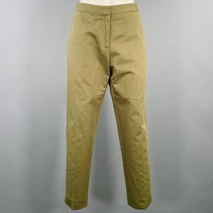 MARNI Size 2 Green Olive Cotton Linen Twill Flat Front Casual Pants