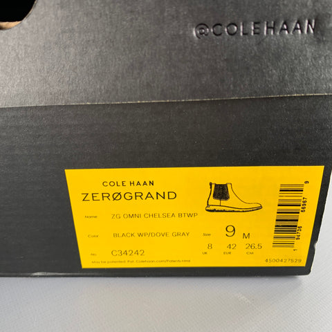 COLE HAAN Size 9 Black Grey Waterproof Leather Ankle Boots