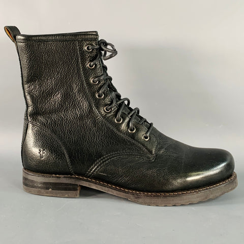 FRYE Size 11 Black Leather Rubber Sole Lace-Up Boots