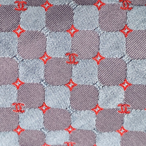 CHANEL Blue Red Squares CC Monogram Silk Tie