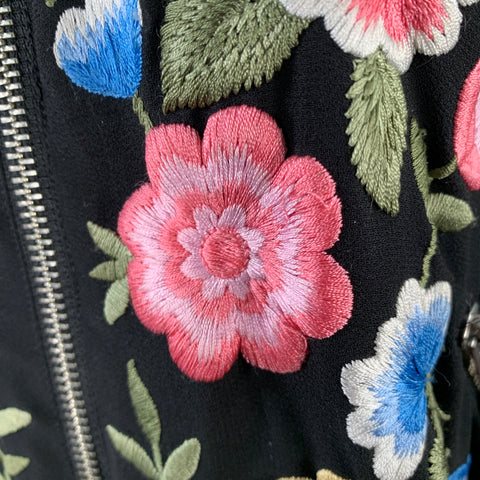 NEEDLE AND THREAD Size 8 Black Multi Color Embroidered Floral Polyester Bomber Jacket