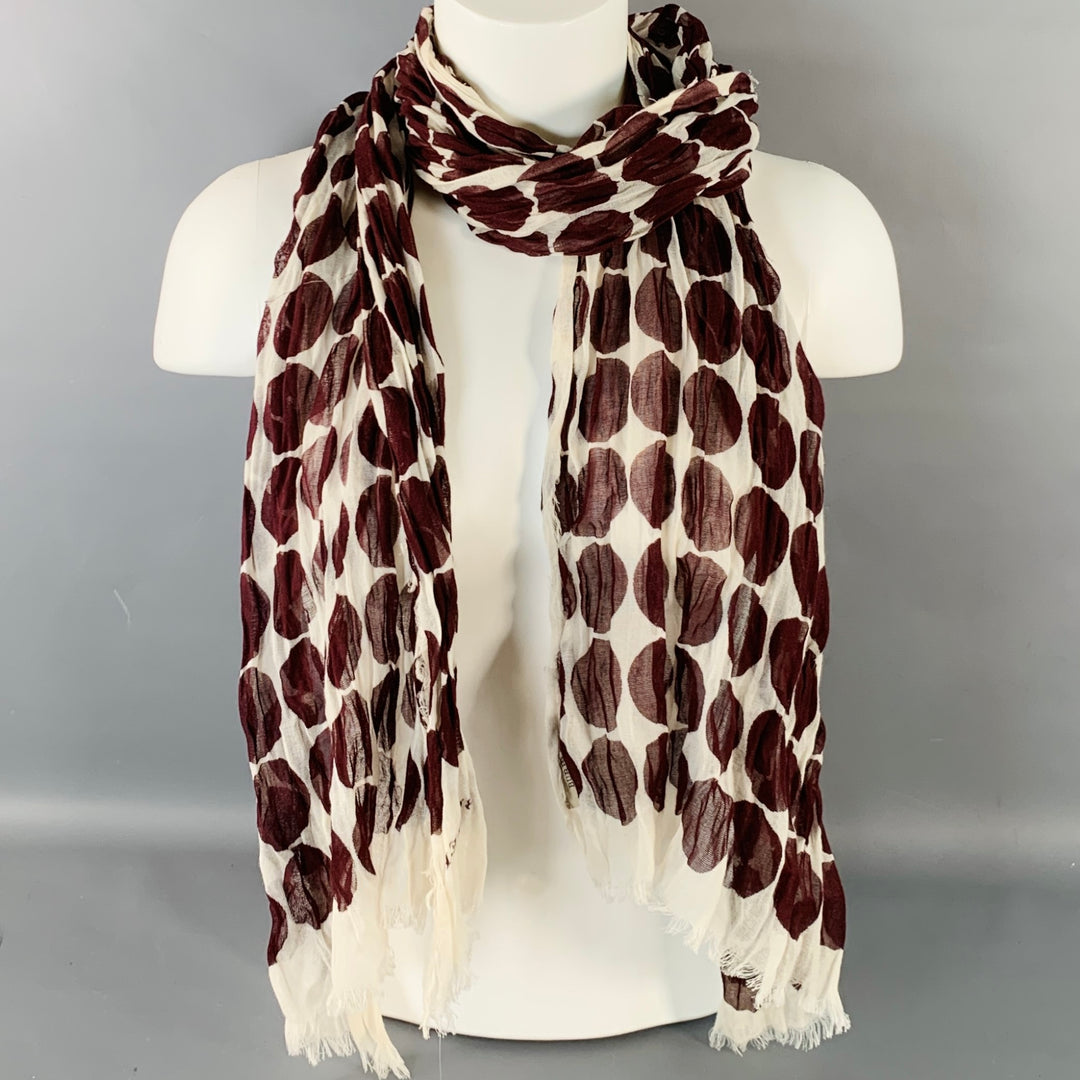 BURBERRY White Burgundy Polka Dot Cotton Fringe Scarf