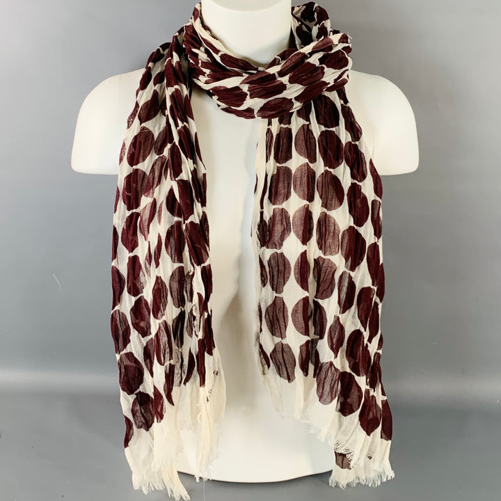 BURBERRY White Burgundy Polka Dot Cotton Fringe Scarf