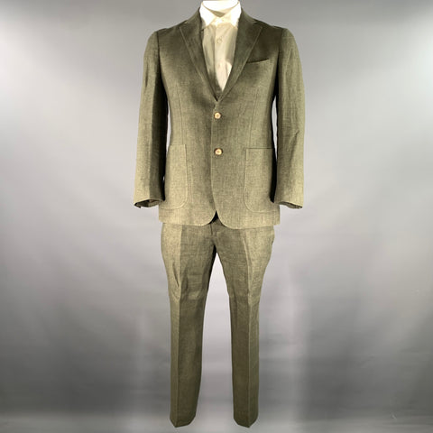 SOLBIATI Size 40 Green Olive Linen Notch Lapel Suit