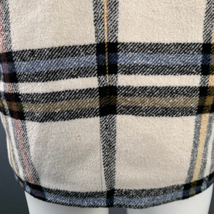 ISABEL MARANT ETOILE Size XS Cream Plaid Polyester Oversized Flannel Shirt Jacket