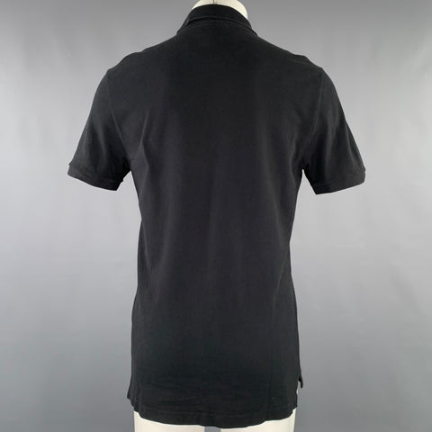 LACOSTE Size M Black Cotton Half Placket Polo