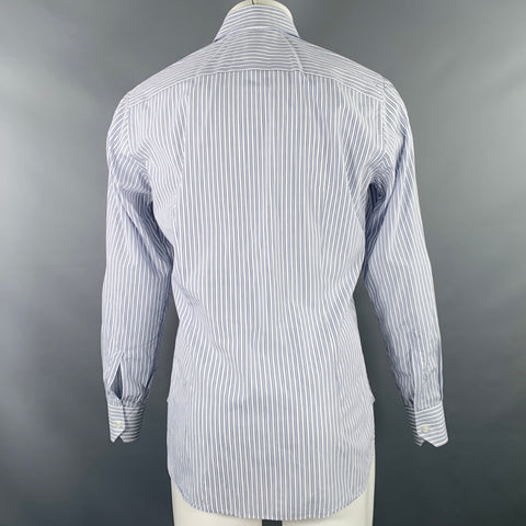 CIFONELLI Size M Navy White Stripe Cotton Spread Collar Long Sleeve Shirt