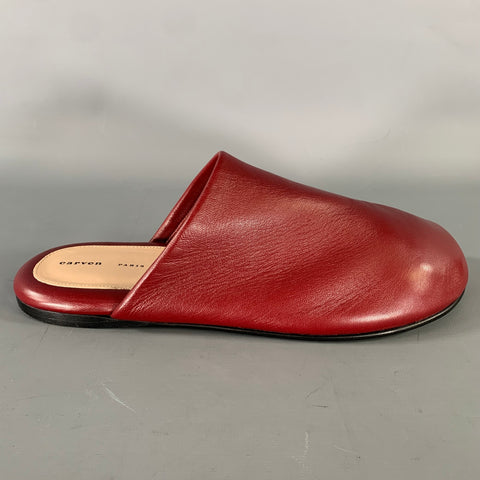 CARVEN Size 10 Burgundy Leather Lambskin Slippers Flats