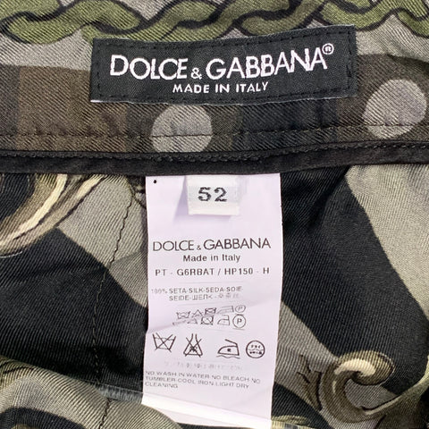DOLCE & GABBANA Size 36 Olive Black Print Silk Zip Fly Dress Pants