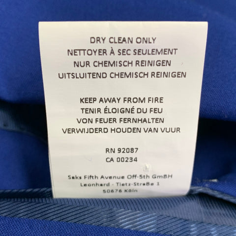 SAKS FIFTH AVENUE Size 38 Royal Blue Wool Notch Lapel Suit