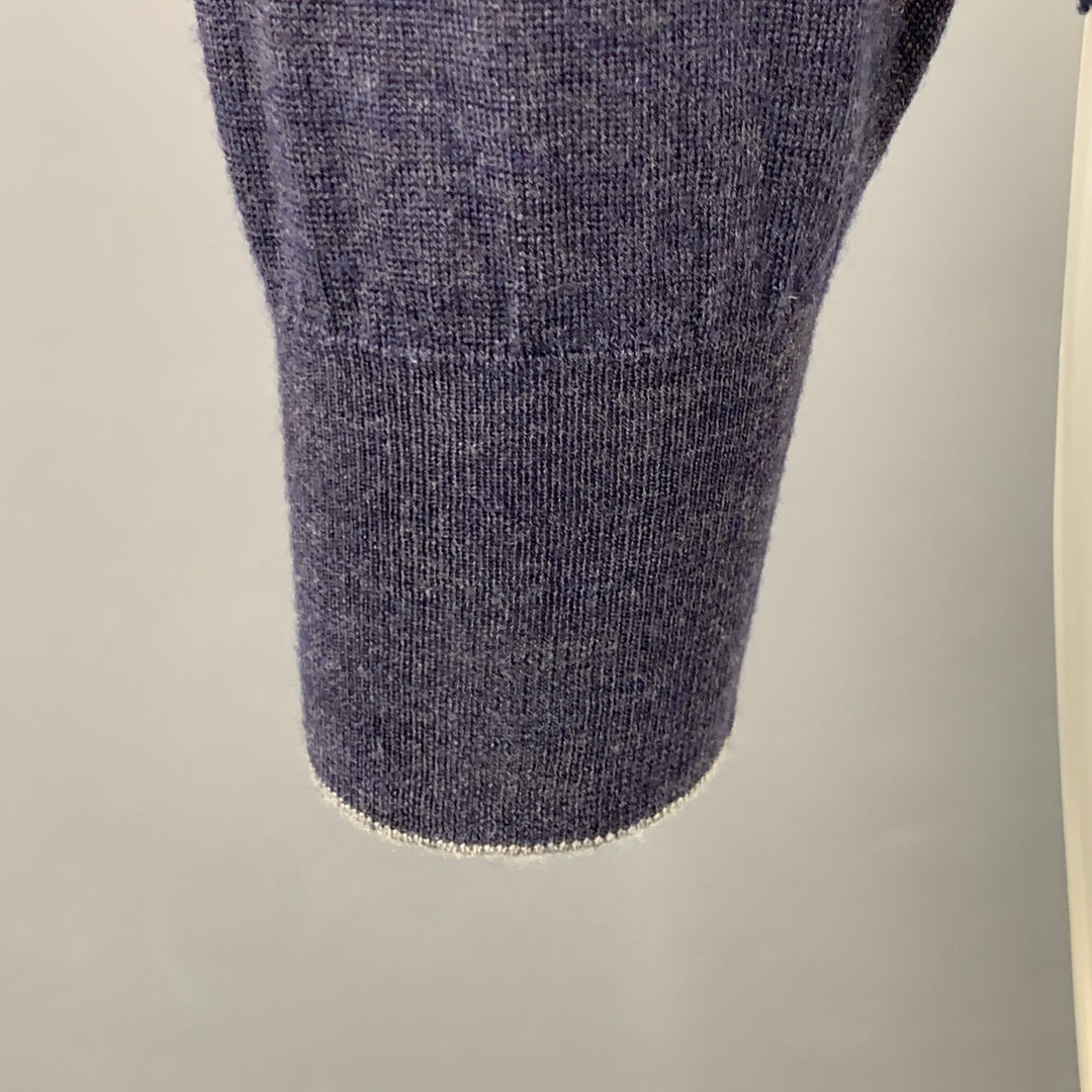 BRUNELLO CUCINELLI Size M Navy Jersey Wool Cashmere V-Neck Pullover