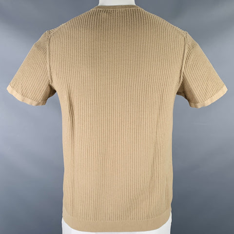 THEORY Size L -Gades- Tan Waffle Knit Cotton Blend Crew Neck T-shirt