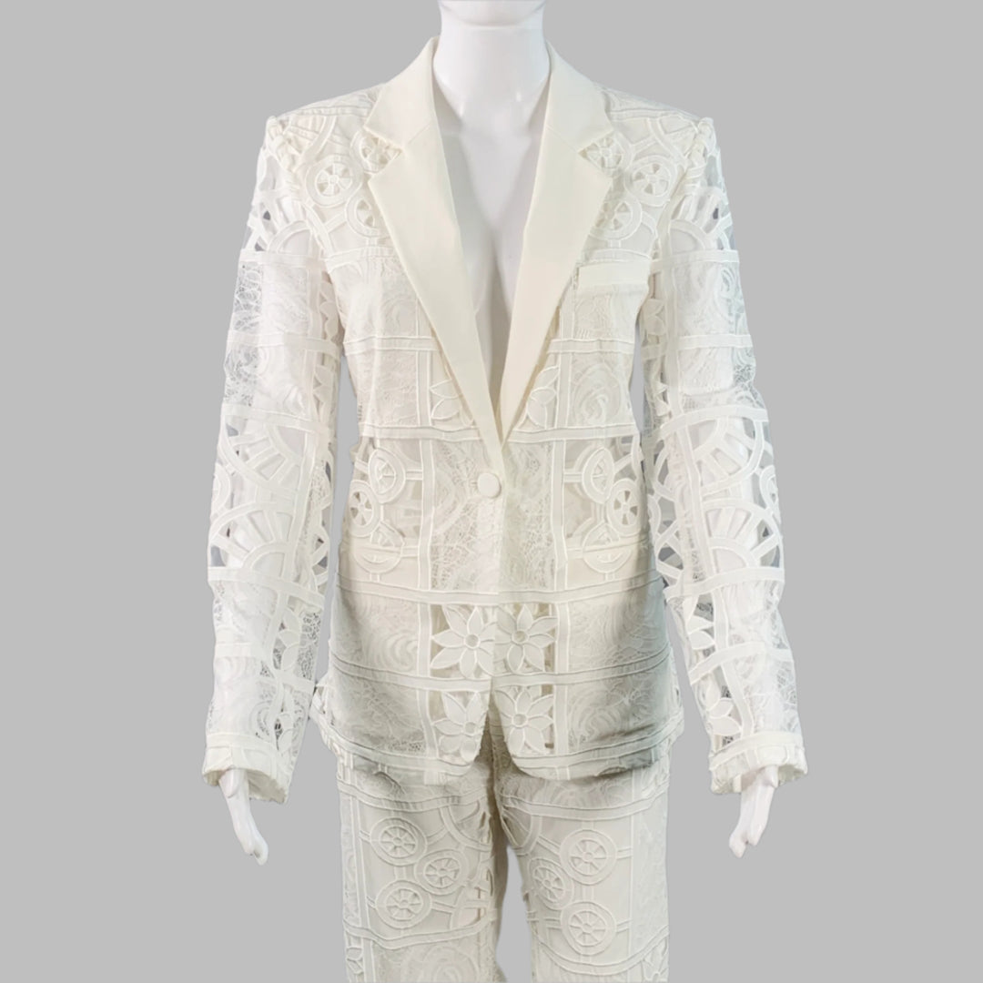 ALEXIS Size M Cream Polyester Cotton Lace Notch Lapel Pantsuit