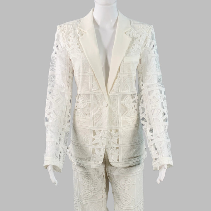 ALEXIS Size M Cream Polyester Cotton Lace Notch Lapel Pantsuit