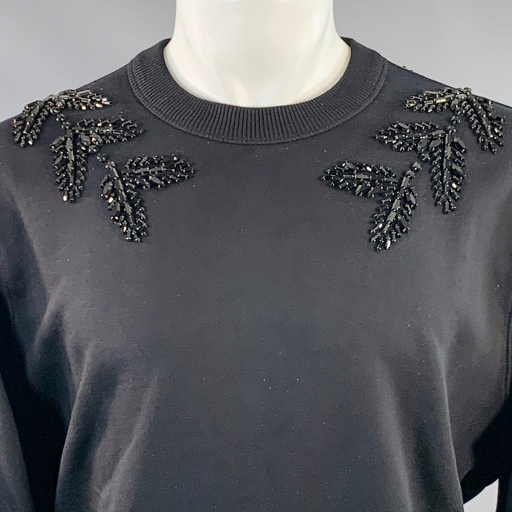 BURBERRY Size M Black Crystal Embellishment Cotton Crew Neck Sweatshirt