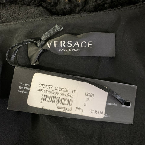 VERSACE Size 2 Black Gold Cotton Chain Mini Skirt
