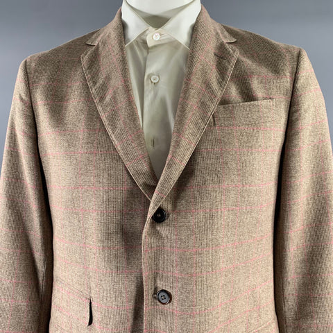SID MASHBURN Size 44 Brown Pink Window Pane Wool Cotton Sport Coat