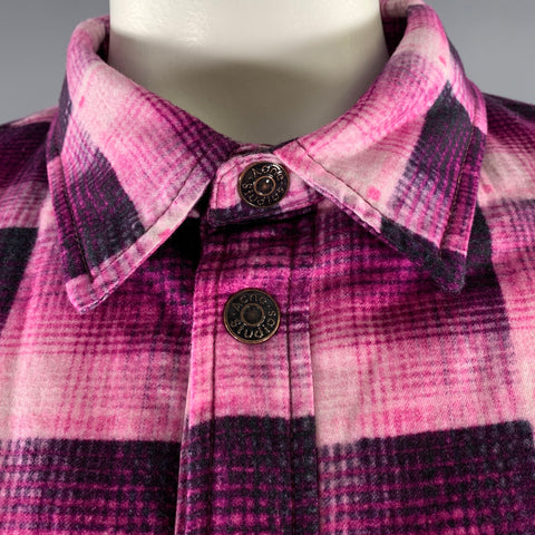 ACNE STUDIOS Size 40 Pink Purple Plaid Cotton Shirt Jacket Jacket