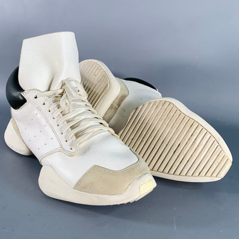 ADIDAS x RICK OWENS SS14 Size 10.5 Vicious White Black Taupe Color Block Leather Chunky Sole Sneakers