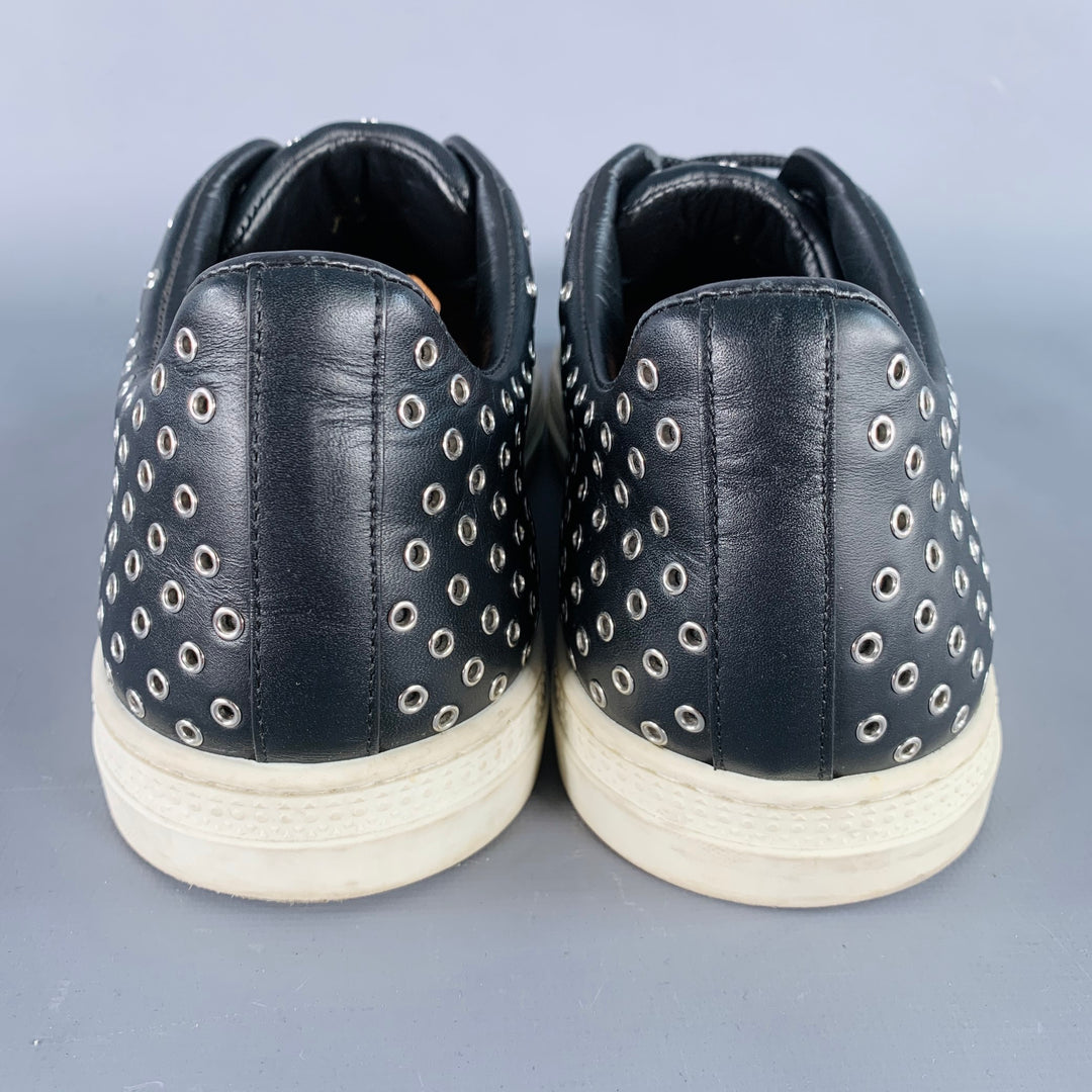 ALAIA Size 8 Black Silver Grommets Leather Lace-Up Low Top Sneakers