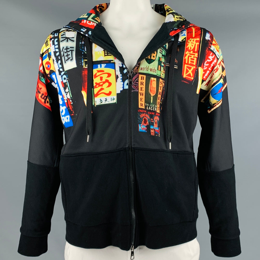 NEIL BARRETT Size L Black Multi Color Print Hooded Jacket