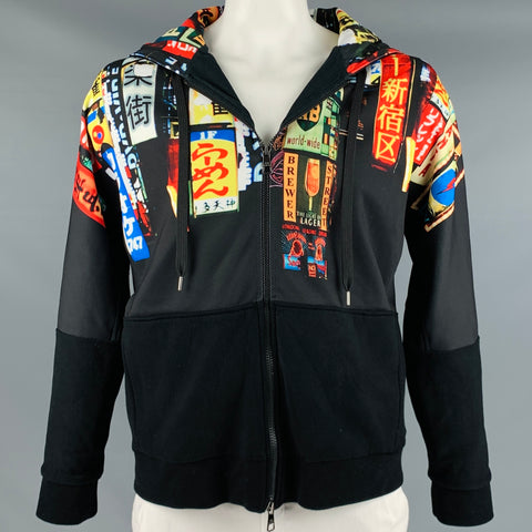 NEIL BARRETT Size L Black Multi Color Print Hooded Jacket