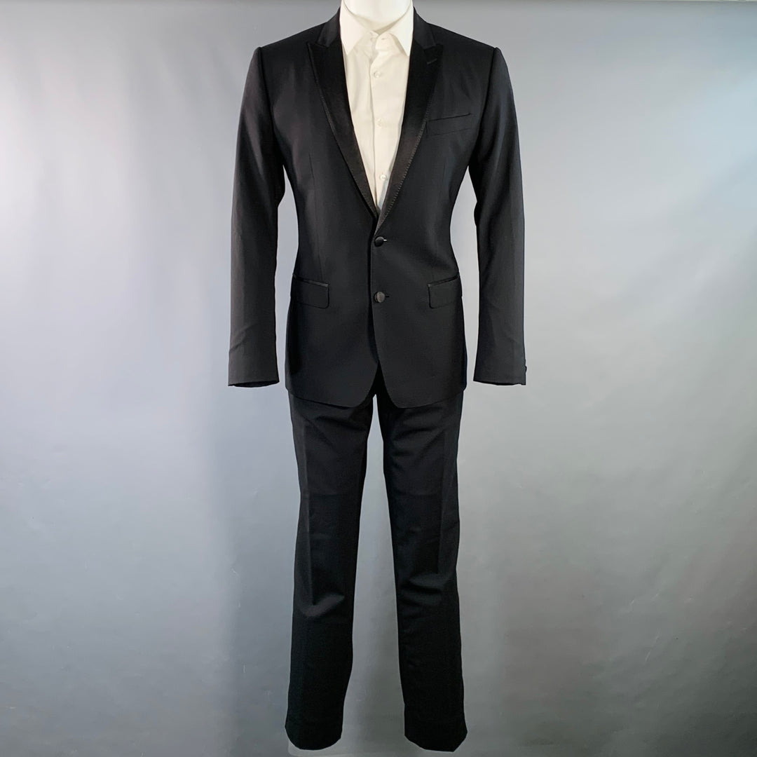 DOLCE & GABBANA Size 38 Black Wool Blend Peak Lapel Tuxedo