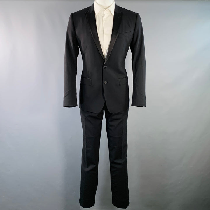 DOLCE & GABBANA Size 38 Black Wool Blend Peak Lapel Tuxedo