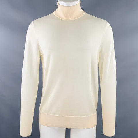 MR. TURK Size M Cream Beige Knit Merino Wool Turtleneck Pullover