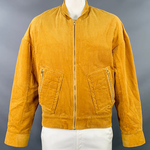LANDLORD Size L Mustard Yellow Corduroy Cotton Shawl Collar Oversized Zip Up Jacket