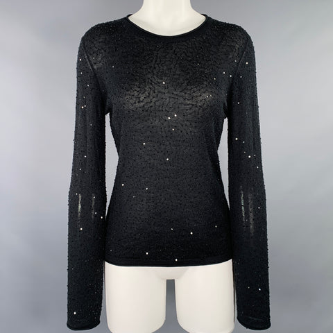 VIVIENNE TAM Size 2 Black Silk Cashmere Sequined Crew Neck Pullover