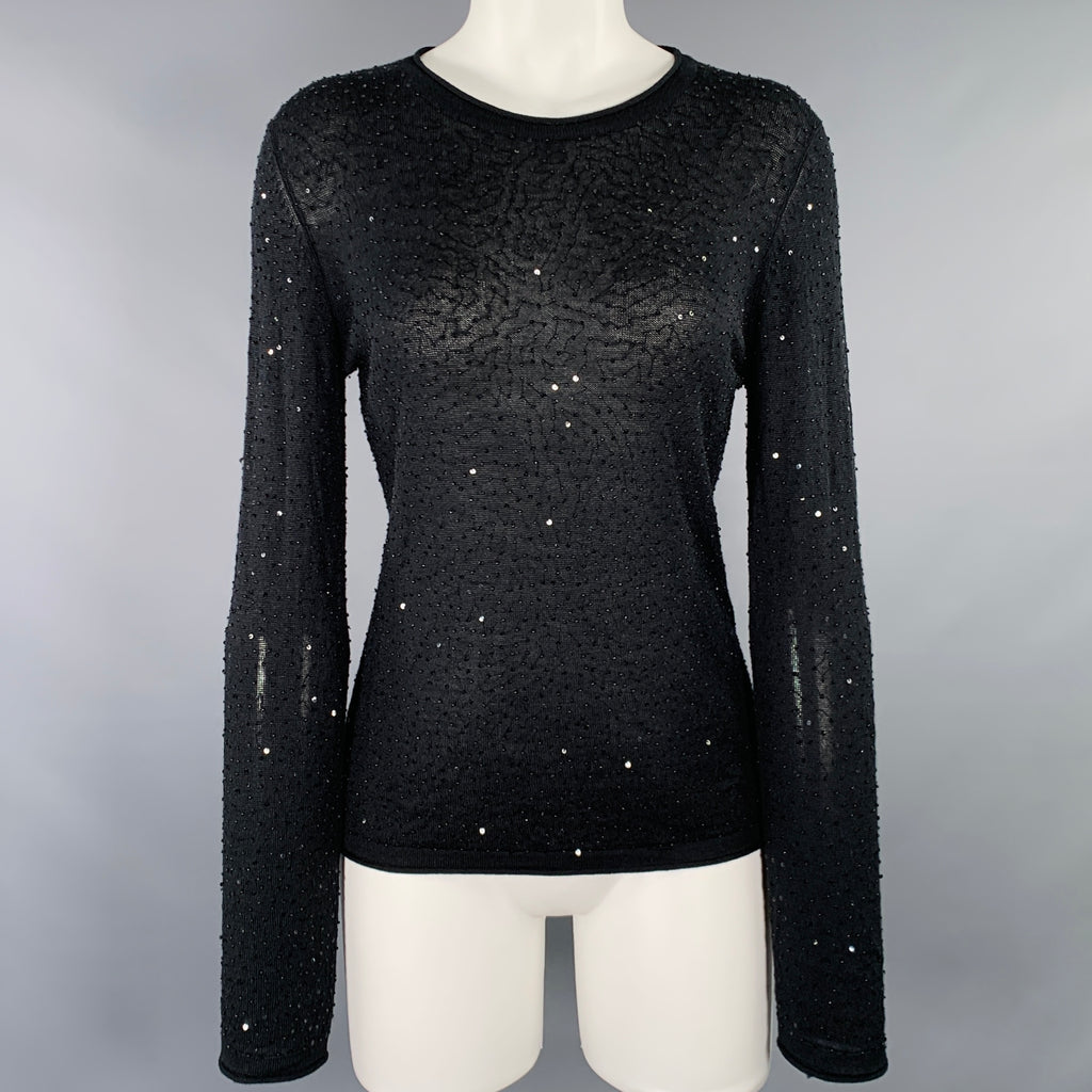 VIVIENNE TAM Size 2 Black Silk Cashmere Sequined Crew Neck