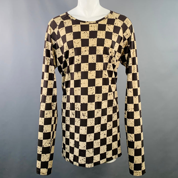 HAIDER ACKERMANN Size M Black Cream Checkered Cotton Blend Scoop Neck Pullover